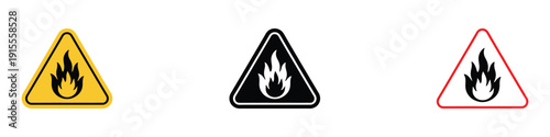 Fire hazard warning icon vector. Flammable material symbol for industrial safety, emergency alert and combustible substance notification set. Vector Illustration.