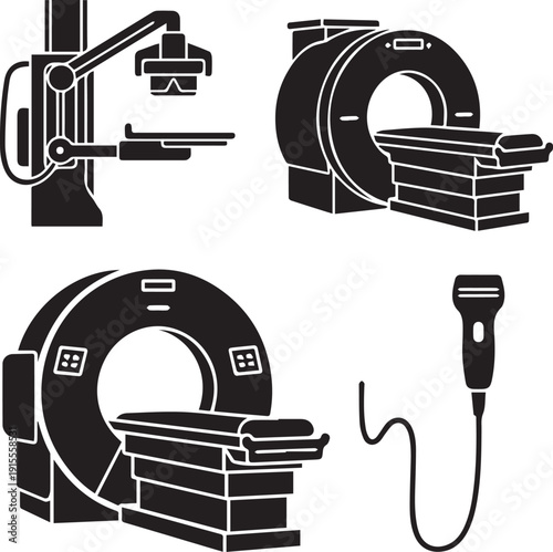 Medical imaging equipment silhouette illustrations