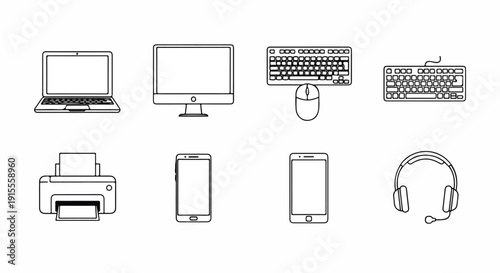 A collection of various electronic devices and accessories. Vector