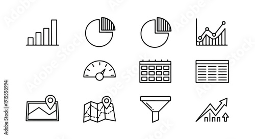Various icons representing data analysis, business intelligence, and location tracking Vector