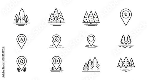 A collection of various camping and hiking related icons and symbols Vector