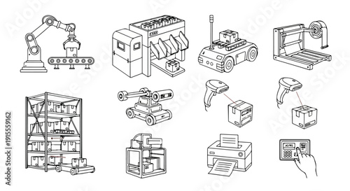 Industrial equipment and machinery in various applications Vector