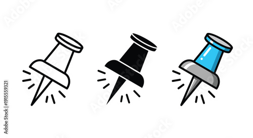 Push pin icons set flat design vector illustration - Vector icon Set - Stickers and Clipart - PNG and SVG Icon collection - Lineal icons - logo template