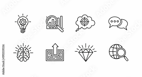 Icons representing various aspects of business and innovation Vector