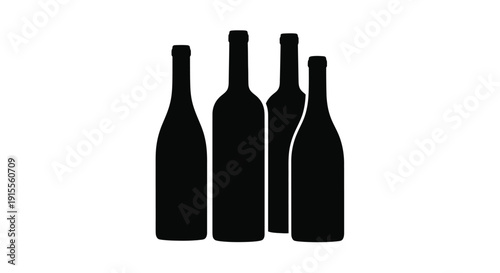 Silhouette illustration of several dark wine bottles standing closely together
