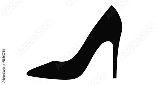 A minimalist silhouette of a black high heeled shoe against a white background