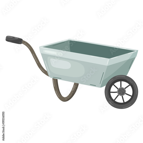 Classic metal garden cart or wheelbarrow isolated on white. Essential equipment for farming, harvesting, and transporting soil or vegetables.