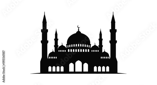 Silhouette of a majestic mosque with minarets and central dome