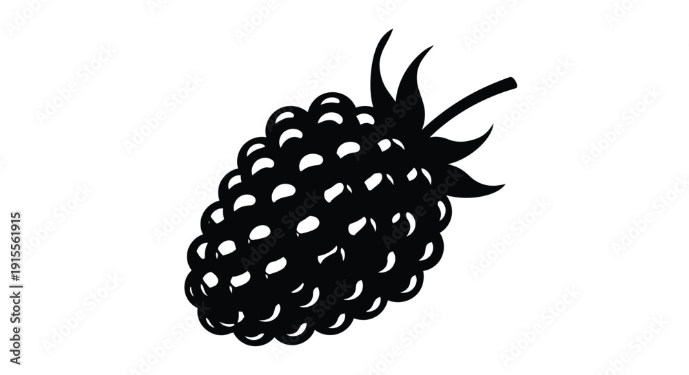 Φωτογραφία A detailed black silhouette of a ripe blackberry with stem and leaves