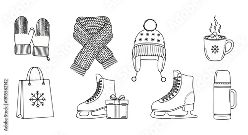 Winter accessories and items for a cozy and active season Vector