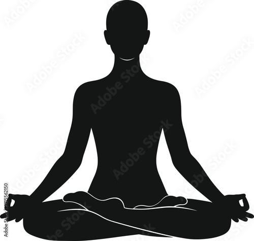 Silhouette of person meditating in lotus yoga pose symbolizing mindfulness, relaxation, inner peace, balance, and spiritual wellness