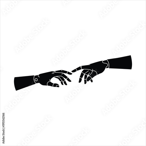 Human Connection and Interaction Hand Touch Icon - Creation of Adam Inspired Silhouette for Partnership and Empathy