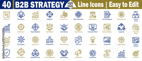 Corporate b2b strategy line icons. Collection of supply chain and relations set vector illustration.