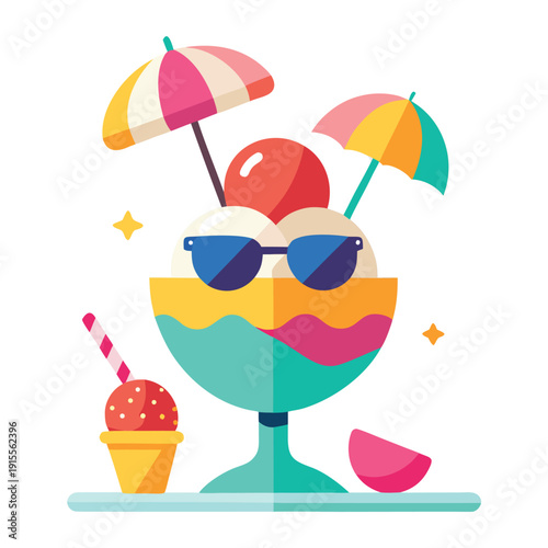 Summer beach scene with umbrella and holiday items