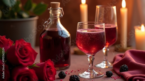 Romantic Dinner with Red Wine and Candles