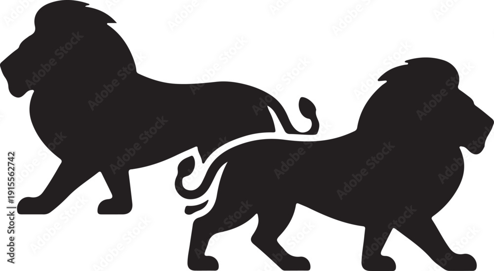 Obraz premium Dual Lion Illustration in Strength and Contrast Concept.