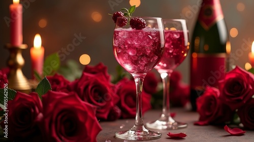 Romantic Dinner with Red Wine and Candles