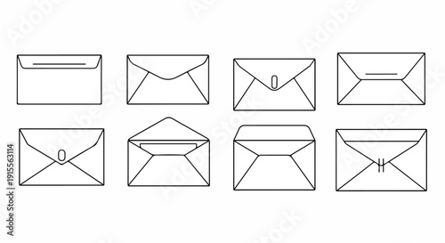 Assorted envelopes with varying seals and closures displayed in a row Vector