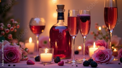 Romantic Dinner with Red Wine and Candles