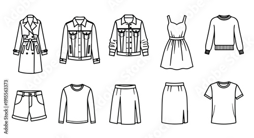 A variety of casual and semi-formal clothing items for women Vector