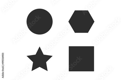 A set of four basic geometric shapes in a minimalist black and white design
