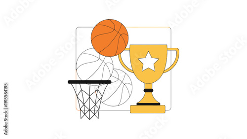 Basketball icon with trophy and hoop illustration for sports design