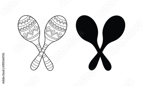 Outline and silhouette of maracas, musical instruments for percussion