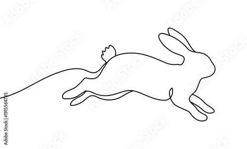 Rabbit leaping through creative space with continuous line art depicting elegant movements