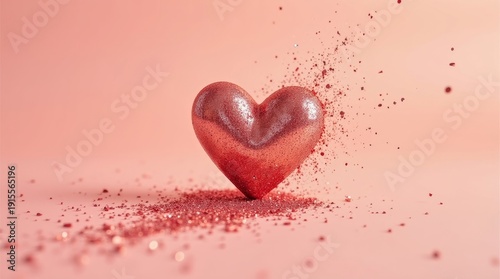 Red Heart on Soft Pink Background