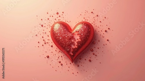 Red Heart on Soft Pink Background