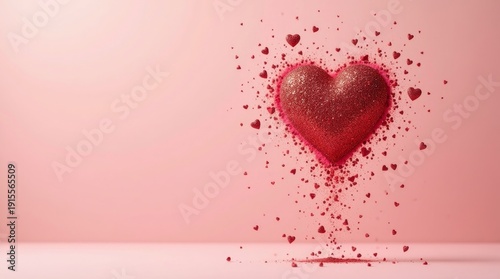 Red Heart on Soft Pink Background