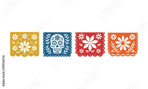 Day of dead papel picado colorful festive paper banners vector illustration