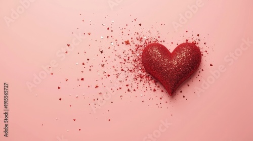 Red Heart on Soft Pink Background