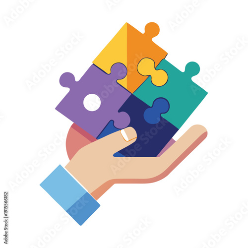 Hand holding puzzle piece illustration