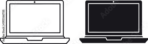 Comparison of a laptop with an on and off screen displayed side by side