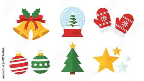 Christmas Icons Collection: Bells, Snow Globe, Mittens, Ornaments, Tree, Stars