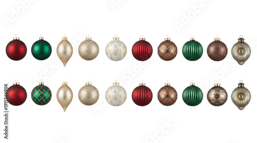 Large Set of Christmas Baubles in Red, Green and Gold Colors