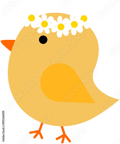 Cute Easter Chick with Daisy Flower Crown Kawaii Spring Cartoon Illustration