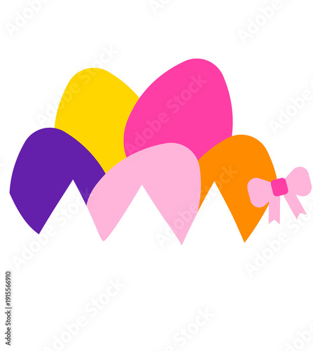 Colorful Easter Eggs in Basket with Bow Cute Cartoon Spring Holiday Illustration