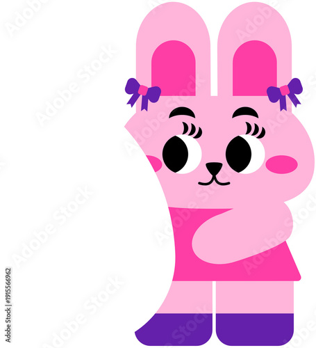 Cute Pink Easter Bunny Girl Holding Large Egg Cartoon Kawaii Spring Illustration for Kids