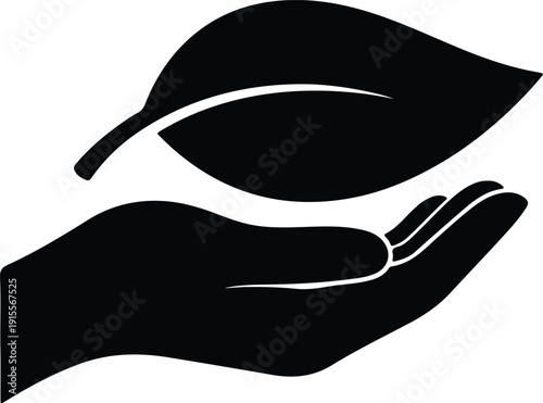 silhouette of a human hand holding a green leaf symbol vector design