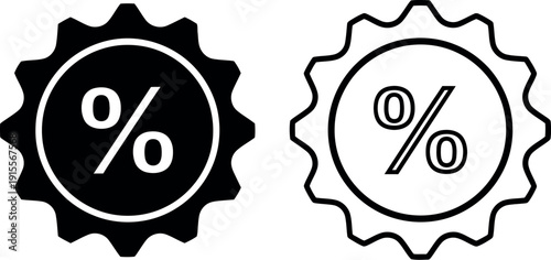Two icons representing percentage and profit growth with geometric starburst designs