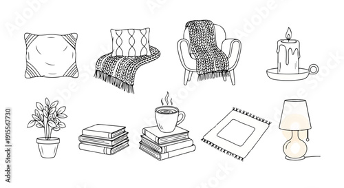 A cozy living room with a variety of furniture and decor items. Vector