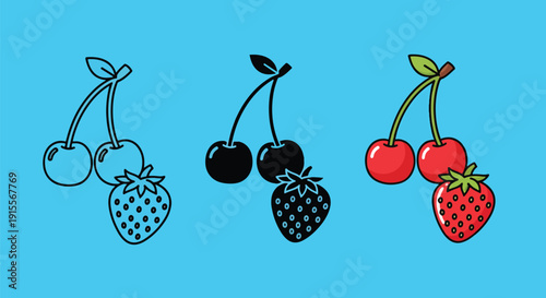 Berry branches with fruits vector icon set flat design - Vector icon Set - Stickers and Clipart - PNG and SVG Icon collection - Lineal icons - logo template