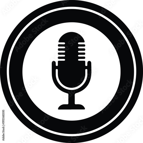 silhouette vintage microphone icon for podcast and radio broadcast vector design