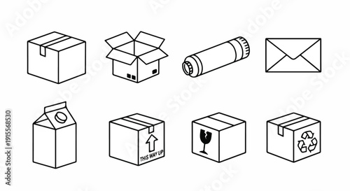 Assorted illustrations of various packages and containers in a row Vector