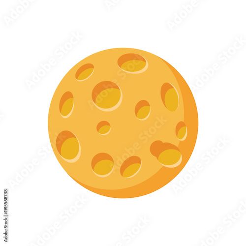 A simple illustration of a yellow cratered sphere resembling cheese or the moon
