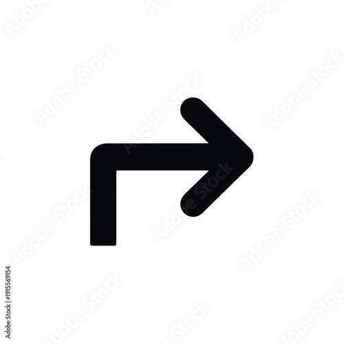 Simple black arrow pointing right with a ninety degree turn