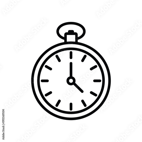 Simple black and white line drawing of a classic pocket watch with a loop
