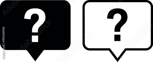 Two black speech bubbles with question marks inside on a white background